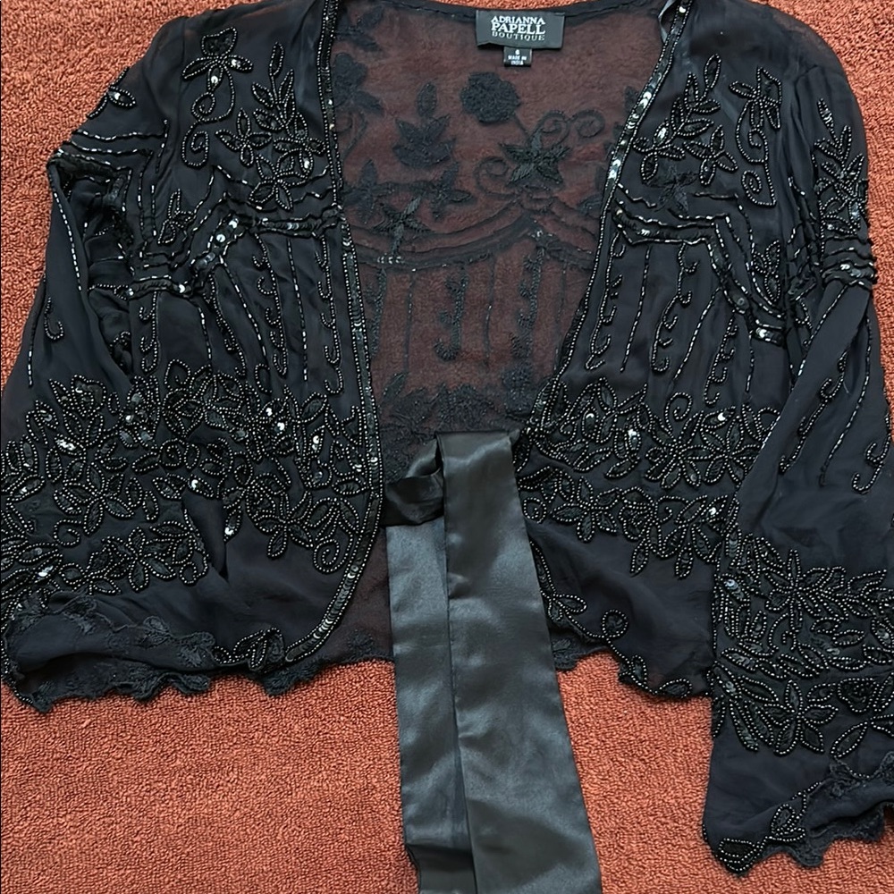 Adrianna Papell Boutique 100% Silk beaded shrug